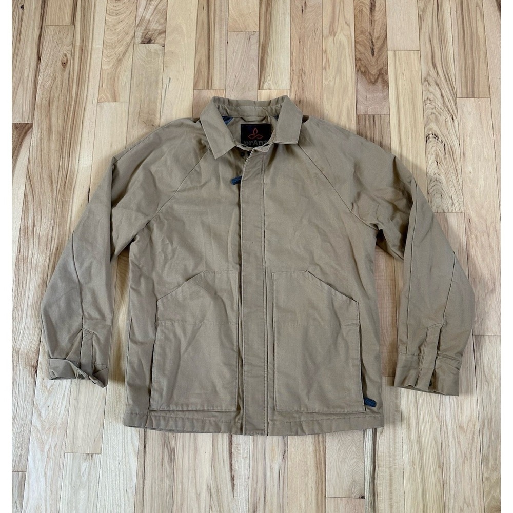 prAna EMBARK BROWN UPPER DASH SHIRT JACKET MEN'S LARGE CHORE PLAID LINED